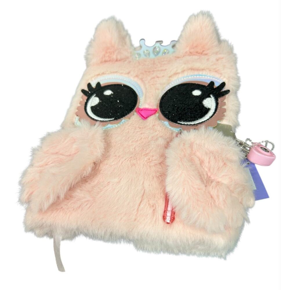 Claires New Plush Lined Journal Diary Locking Princess Owl 8 x 6 Inch